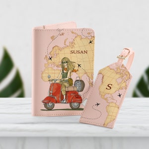 Personalized World Map Passport Holder & Luggage Tag Travel Set