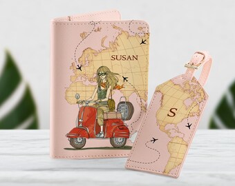 World Map Document Organizer Travel Set For Girl Passport Holder Luggage Tag Personalized Luggage Tag Passport Card Holder SD0368