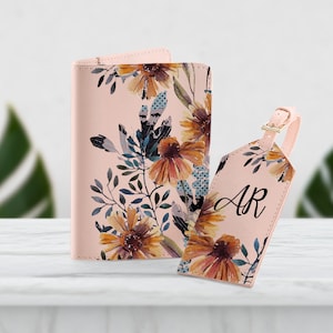 Flowers Document Organizer Travel Set Wallet Custom Passport Holder Initials Luggage Tag Cute Butterflies Design Card Holder Set SD0356