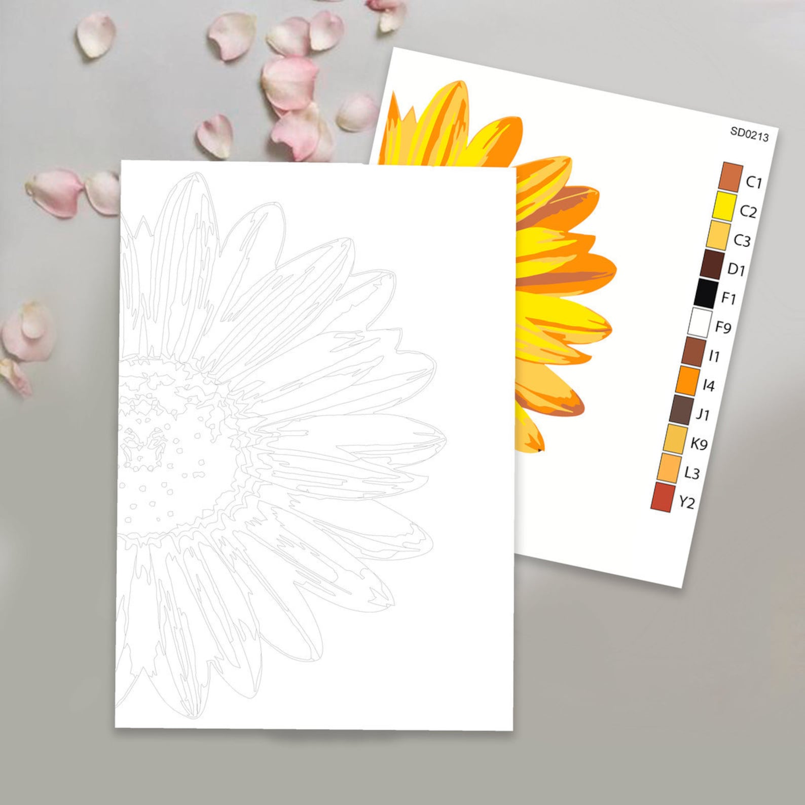 Sunflower Color by Number Kit Printable Flower Color by Number - Etsy