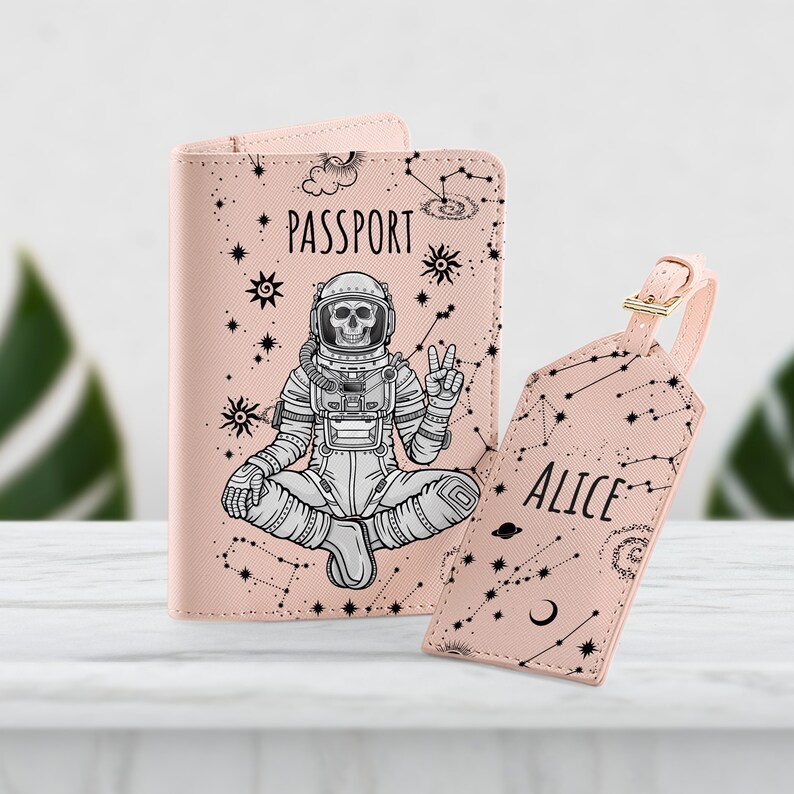 Skeleton Document Organizer Travel Set Space Passport Holder Luggage Tag Personalized Travel Set Luggage Tag Passport Card Holder SD0363 image 3