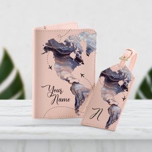 Portadocumenti con mappa del mondo, set da viaggio, portafoglio in marmo, portapassaporto, etichetta per bagaglio personalizzata, porta carte di credito SD0361