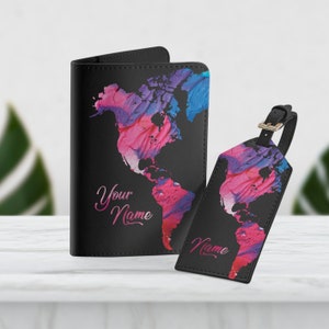 Weltkarte Passhalter Gepäckanhänger Reiseset Personalisierte Passhülle Sommer Taschenanhänger Niedliche Brieftasche Beste Geschenk Buntes Reiseset SD0360