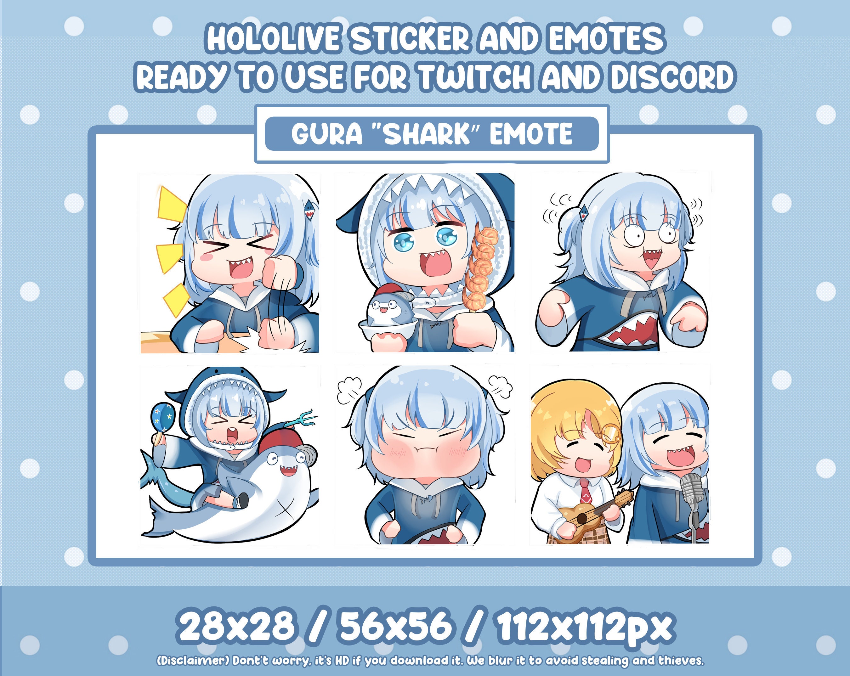 Hololive EN Gura Gawr Twitch Emotes Cute Chibi Emotes Funny | Etsy