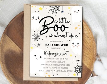 Editable Little Boo Baby Shower Invitation Pink Ghost Girl Baby Shower Invitation Halloween Pink Ghost Baby Shower Instant Download Editable