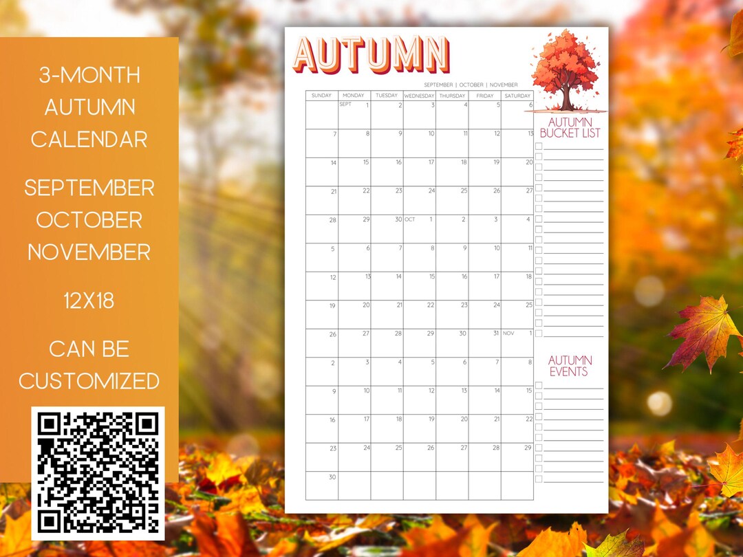 Canva Template | Autumn Calendar School 3-month Calendar | CUSTOMIZABLE ...