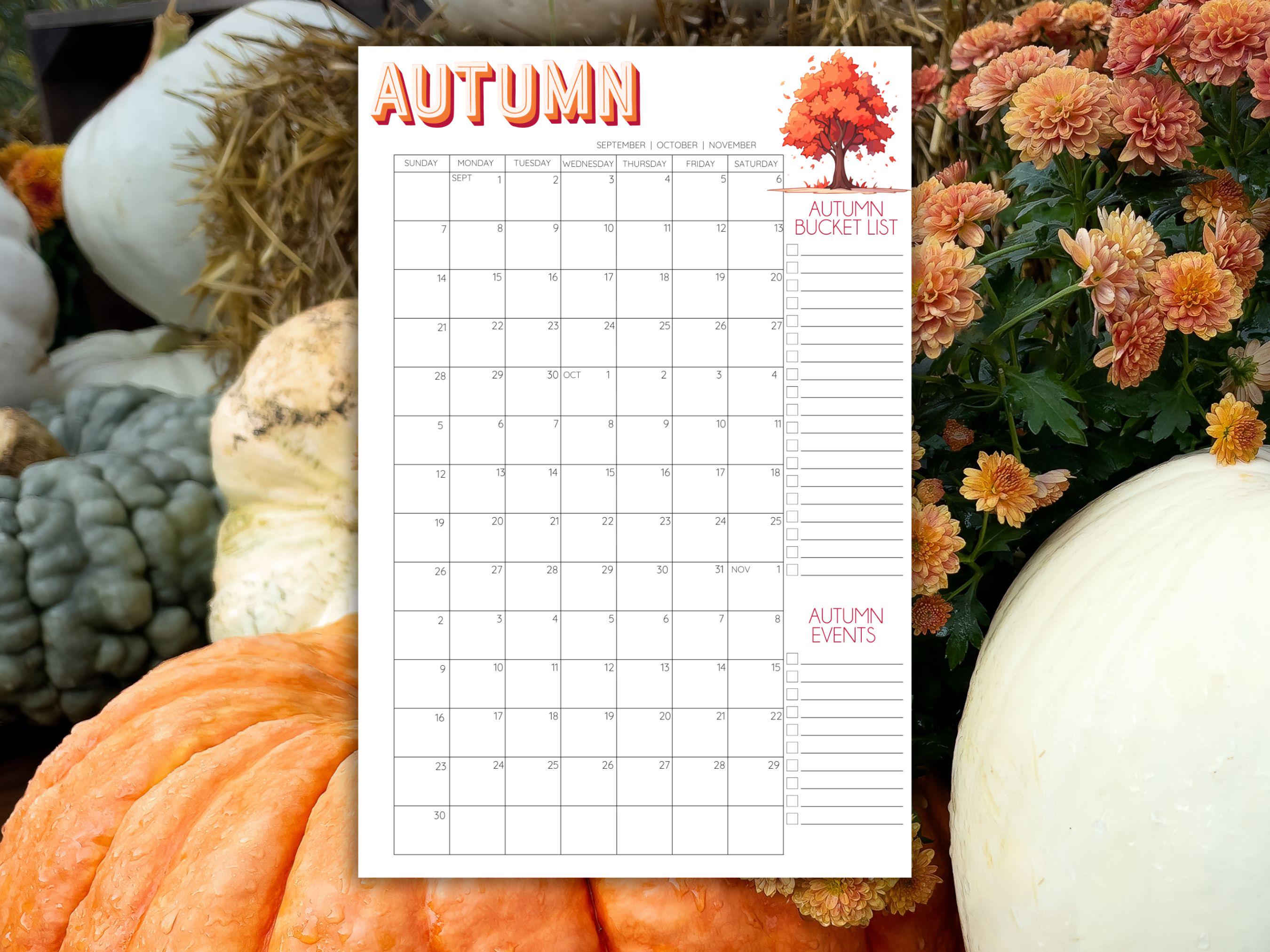 Fall October Templete Canva Template | Autumn Calendar School 3-month Calendar | CUSTOMIZABLE ...