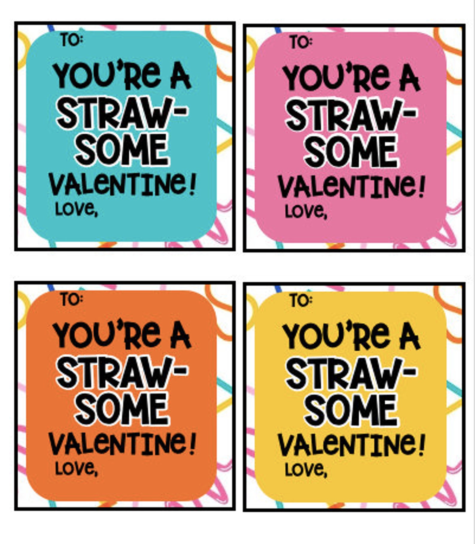 Straw Card Straw-some Valentine's Cards for Crazy, Twisty Straws - Etsy