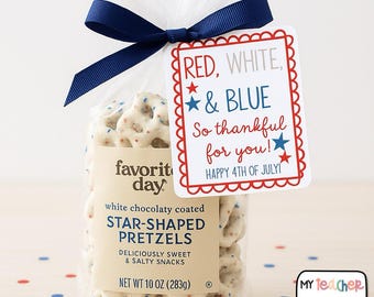 Etichette regalo per il 4 luglio: Grazie, rosse, bianche e blu (download digitale)