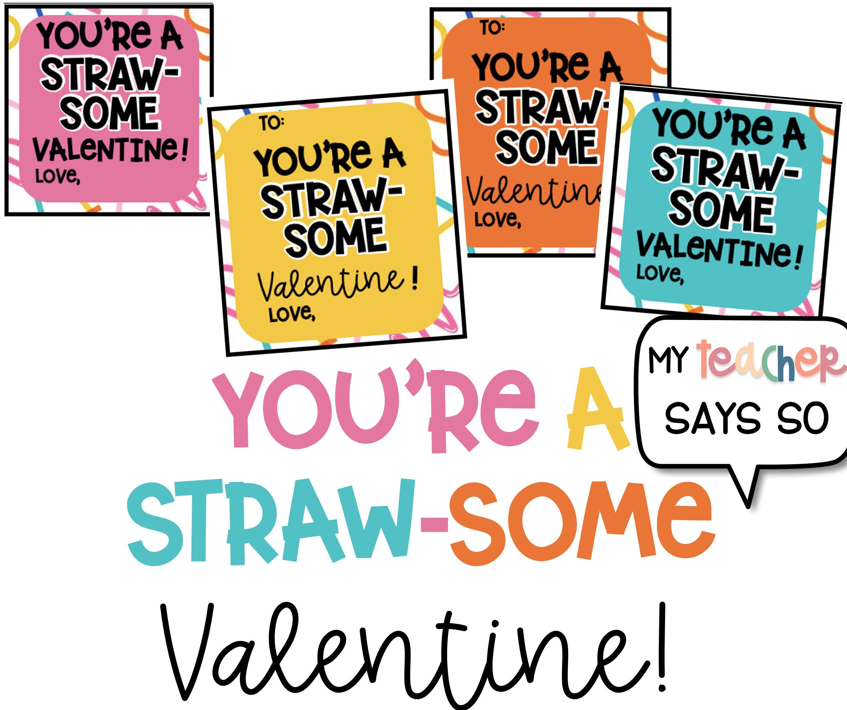Straw Card Straw-some Valentine's Cards for Crazy, Twisty Straws - Etsy
