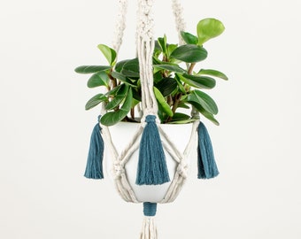 Macrame Plant Hanger TARA with Tassels, Recycled Cotton