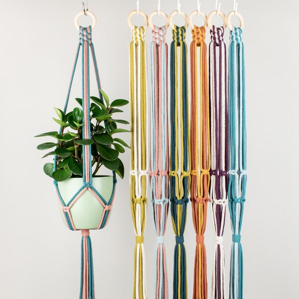 Colourful Macrame Plant Hanger LISA, 2 Colours Combination, Recycled Cotton