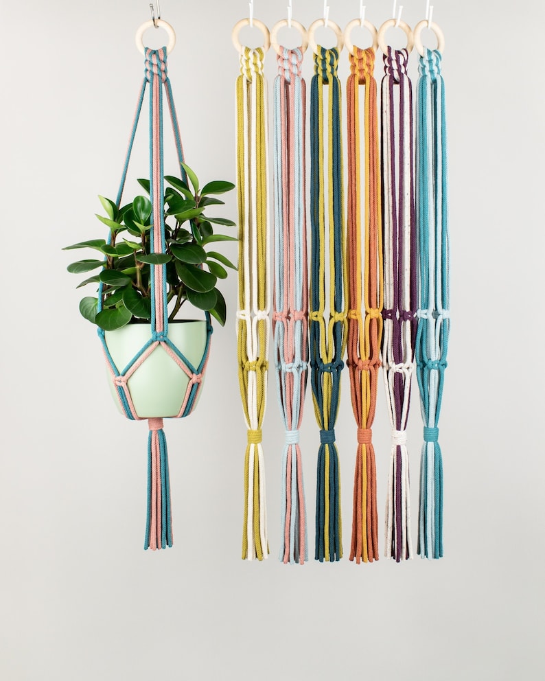 Colourful Macrame Plant Hanger LISA, 2 Colours Combination, Recycled Cotton image 1