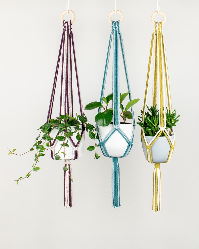 Colourful Macrame Plant Hanger LISA, 2 Colours Combination, Recycled Cotton image 5