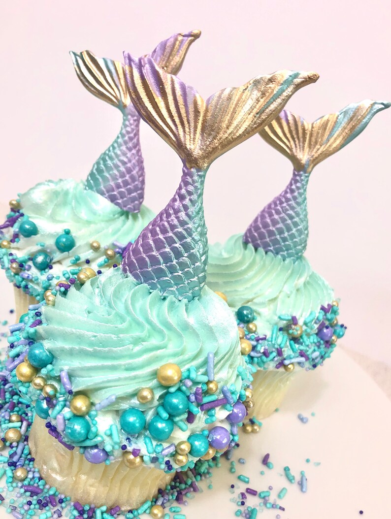 Edible Mermaid Tails Mermaid Cupcake Toppers Fondant Mermaid Etsy