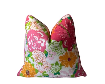 Lilly Pulitzer Heritage Floral Pillow Cover: Green & Pink Floral