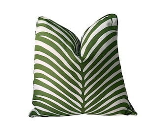 Schumacher Zebra Palm Linen Fabric Pillow Cover | Green Tropical Leaf Pillow