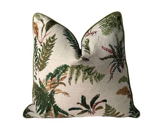 Tropical Fern Leaf Pillow Cover | Brunschwig & Fils Les Fougeres Vintage Fabric, Botanical Pillow