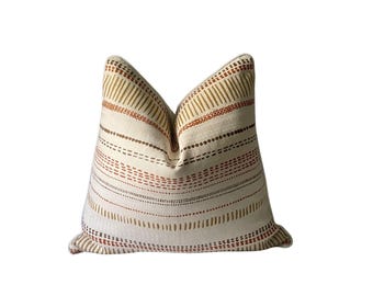 Lee Jofa Saybrook Fabric Pillow Cover | Mid-Century Style | Pumpkin, Camel & Brown Stripe