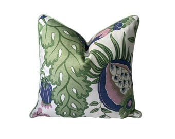Christopher Farr Carnival Blueberry Floral Pillow Cover | Botanical Designer Accent Pillow, Michael Szell
