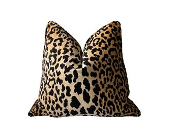 Leopard Print Pillow Cover: Black & Tan Braemore Jamil Cotton Fabric