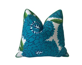 Marimekko Blue and Green Floral Pillow Cover: 22" Primavera Fabric Pillow
