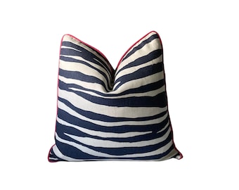 Kate Spade Zebra Print Pillow Cover: Linen with Coral Welting