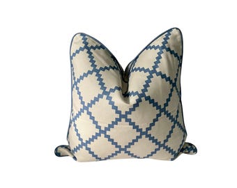 Blue & White Trellis/Lattice Pillow Cover: Moroccan Style | Duralee Fabric