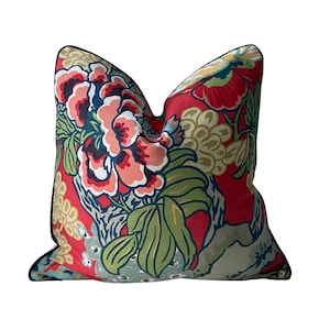 Thibaut Honshu Coral & Blue Floral Pillow Cover| Designer Pillow