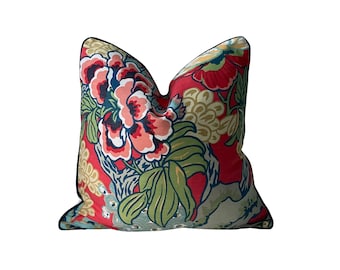 Thibaut Honshu Coral & Blue Floral Pillow Cover| Designer Pillow