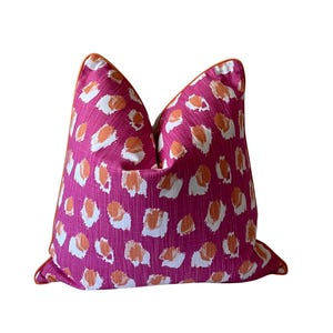 Pink Polka Dot Ikat Pillow Cover: Plato Flamingo Slub Fabric
