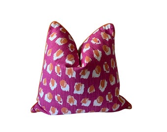 Pink Polka Dot Ikat Pillow Cover: Plato Flamingo Slub Fabric
