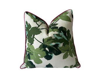 Peter Dunham Fig Leaf Pillow Cover: Indoor/Outdoor Green Floral Fabric