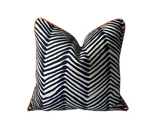 Alan Campbell Zig Zag II Navy Geometric Pillow Cover | Quadrille Fabric