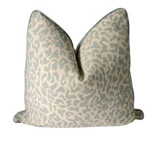 Thibaut Blue/Aqua Leopard Print Fabric Pillow Cover, Brisa Fabric, Animal Print Pillow, Light Blue Spotted Fabric Pillow, 22 Inch