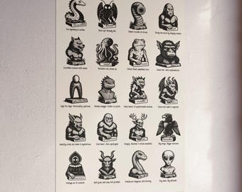Cryptid Creatures Art Print | Mythical Monster Illustration Poster