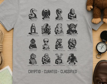 Cryptid. Curated. Classified. Creature Grid T-Shirt | Mythical Monster Shirt | Unisex Jersey Graphic Tee