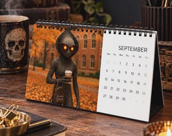 Kryptidkalender 2027 | Rolig skrivbordskalender | Konst med mytiska varelser | Konstig kontorsgåva | SnarkHausStudio