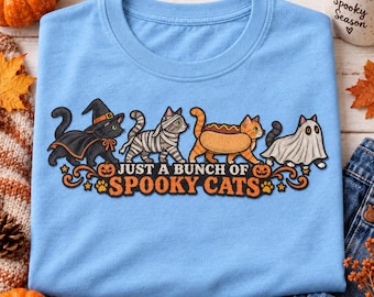 Just a Bunch of Spooky Cats Shirt, Halloween Cat Costume Graphic Tee, Vintage Halloween T-Shirt, Spooky Cat Lover Gift
