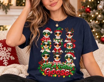 Just A Festive Goose Shirt, Funny Christmas Goose T-Shirt, Goose Lover Holiday Tee, Cute Farm Animal Christmas Gift