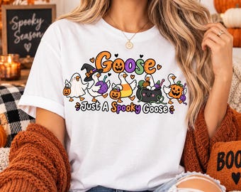 Just A Spooky Goose Shirt, Halloween Pet Goose Tee, Funny Crochet Yarn Lover Tee, Spooky Season Crocheter Gift, Goose Halloween Shirt