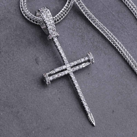 White Gold Nail Cross Pendant Men Pendant for Silver Chain Etsy