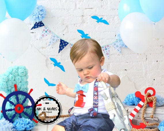 1st Birthday Boy Outfit Nautical Theme Whales Anchors Navy Red Light Blue  Cake Smash Beach Party Sailboats Cake Smash Outfit First Birthday -   Canada