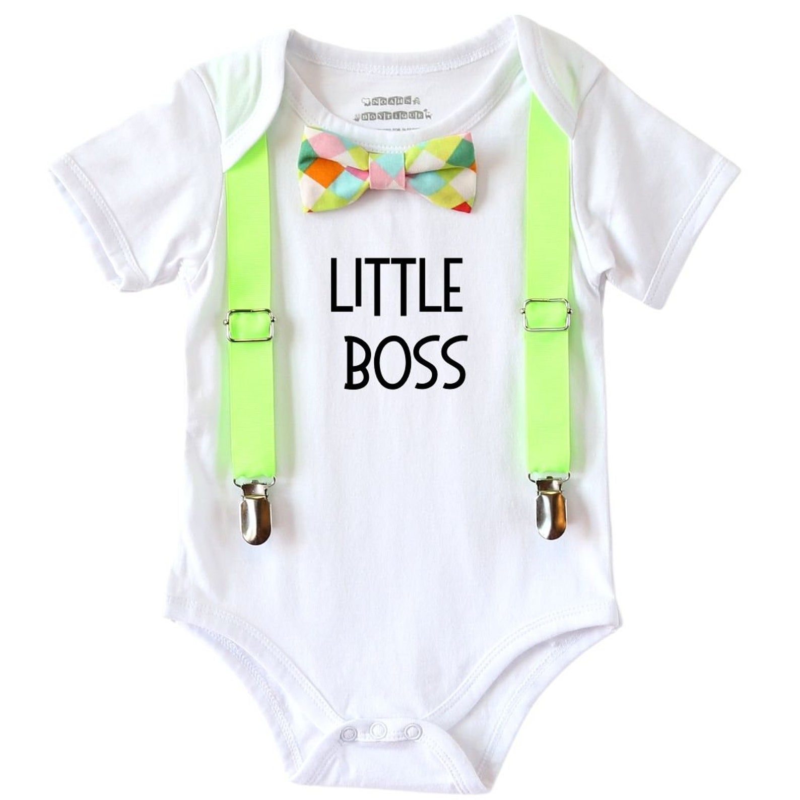 Baby Boy Outfit Little Boss with Neon Bow Tie Colorful Baby Etsy