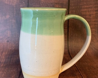 White and Green Handmade Mug, Mug, speckled Mug, Rustic Mug, Minimal Mug, Ceramic Mug, Coffee Mug, Tea Mug, Farmhouse Decor, beerstein