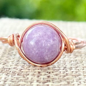 Wire Wrapped Lepidolite Ring, Lepidolite, Crystal Ring, Healing Crystals, Gifts, Size 4 5 6 7 8 9 10 11 12