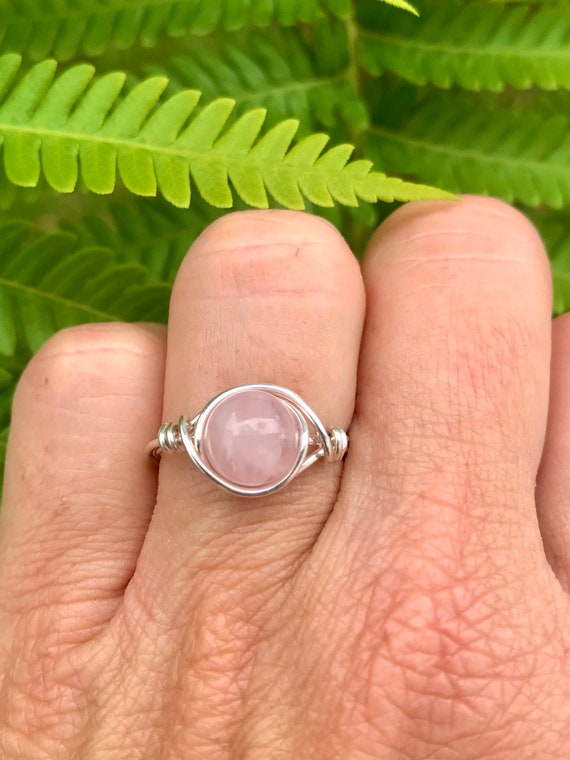 Wire Wrapped Rose Quartz Ring Rose Quartz Jewelry Copper silver