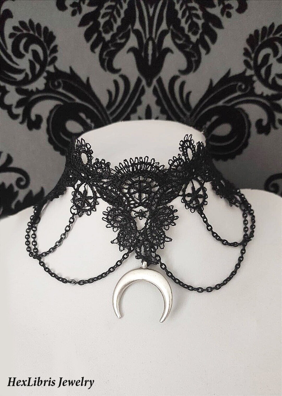 Black Lace Gothic Moon Choker-classic Black Lace Choker-gothic Choker ...