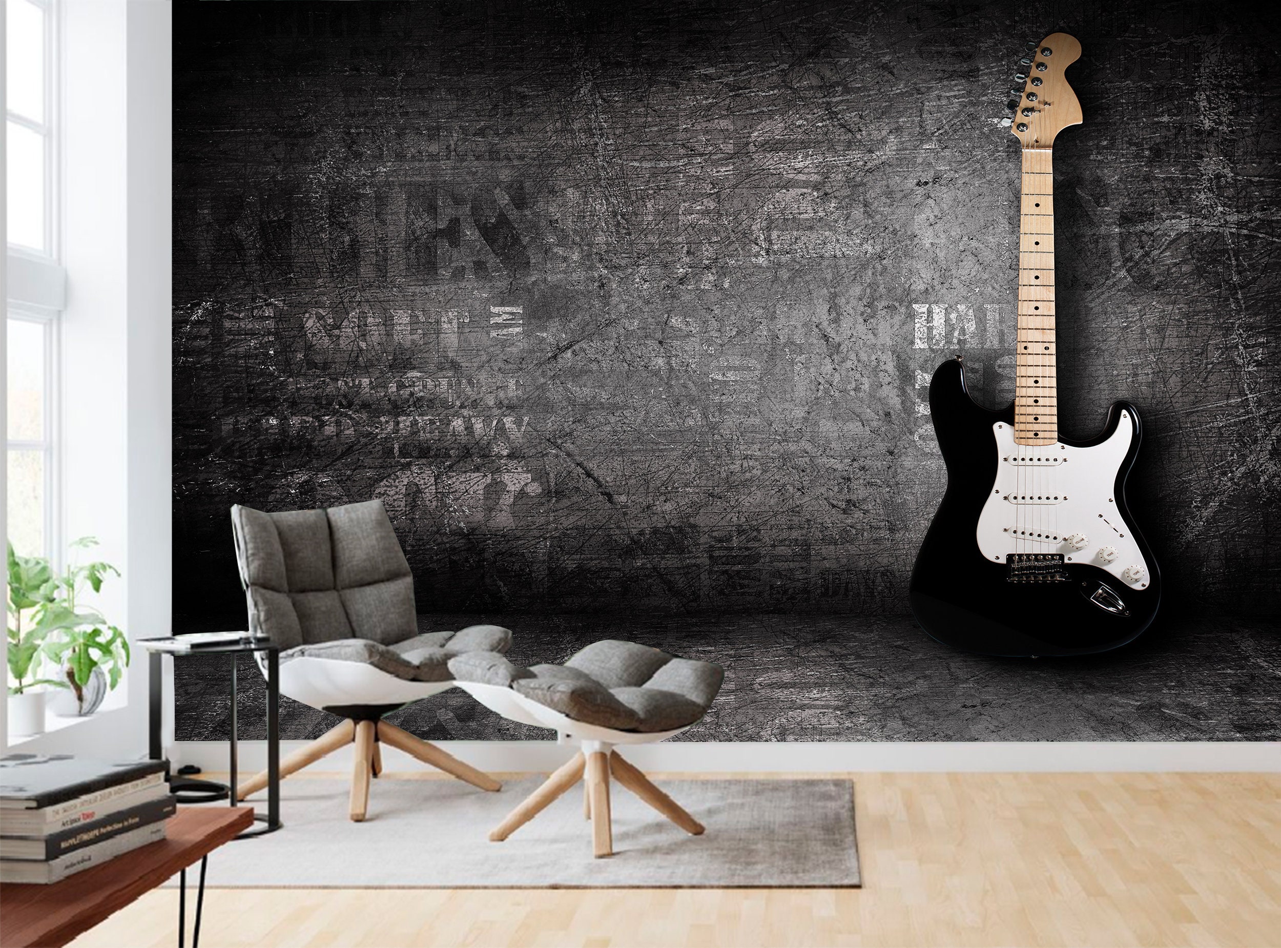 Rock n' Roll with guitar design wall murals for teenage bedrooms