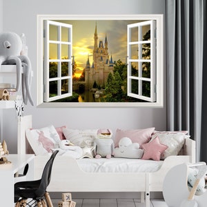 Castle Wall Sticker 3D Window Effect View Cinderella Wall Decal Removable Vinyl Art Poster Mural Self Adhesive Decor Kids Room image 5